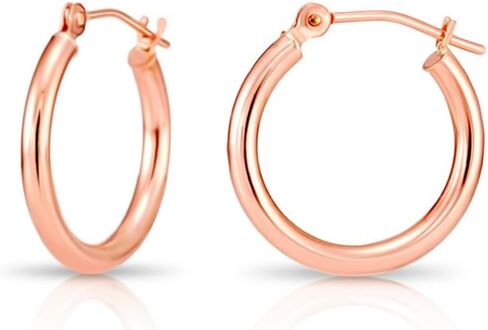 14K Rose Gold Classic Shiny Polished Round Hoop Earrings, 2mm tube in Kuwait
