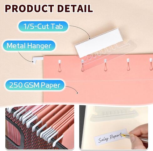 25-Pack Pastel Hanging File Folders, Letter Size (8.5"x11") with 1/5-Cut Tabs,35 Transparent Label Cards, 50 Sticker Labels–Home Office & Filing Cabinets in Kuwait