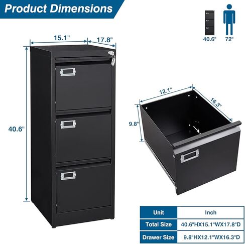 4 خزانة ملفات درج ، خزائن ملفات عمودية مع قفل ، خزائن الملفات المعدنية لمكتب المنزل ، أدراج تخزين مضادة للرسالة لرسالة/قانوني/A4/F4 (التجميع المطلوب ، الأسود) in Kuwait