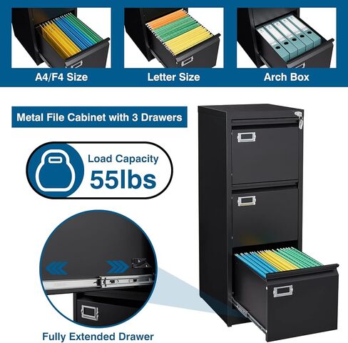 4 خزانة ملفات درج ، خزائن ملفات عمودية مع قفل ، خزائن الملفات المعدنية لمكتب المنزل ، أدراج تخزين مضادة للرسالة لرسالة/قانوني/A4/F4 (التجميع المطلوب ، الأسود) in Kuwait