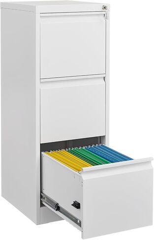 3 Drawer File Cabinet with Lock, Vertical File Cabinets for Home Office, Metal Filing Cabinets, Heavy Duty Steel Lockable Filing Storage Cabinet for Letter/Legal/A4/F4 Size Files White in Saudi Arabia