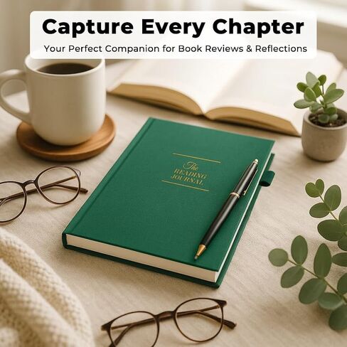 JxSelect Elegant Reading Journal - 60 Book Reviews Logbook مع حامل القلم والجيب الخلفي - تتبع تقدمك في القراءة - هدية مثالية لمحبي الكتب والقراء المتعطشين (Earth Green) in Kuwait