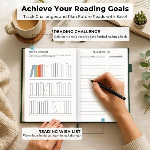 JxSelect Elegant Reading Journal - 60 Book Reviews Logbook مع حامل القلم والجيب الخلفي - تتبع تقدمك في القراءة - هدية مثالية لمحبي الكتب والقراء المتعطشين (Earth Green) in Kuwait