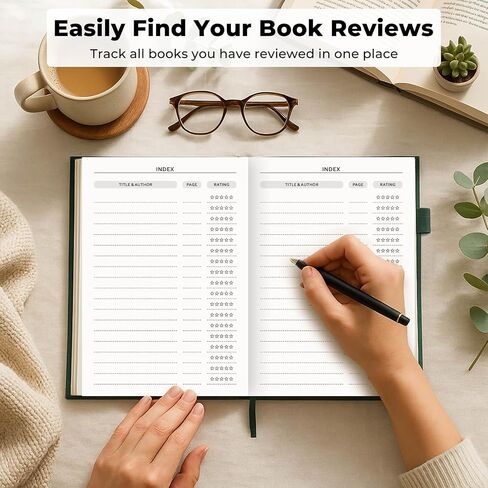 JxSelect Elegant Reading Journal - 60 Book Reviews Logbook مع حامل القلم والجيب الخلفي - تتبع تقدمك في القراءة - هدية مثالية لمحبي الكتب والقراء المتعطشين (Earth Green) in Kuwait