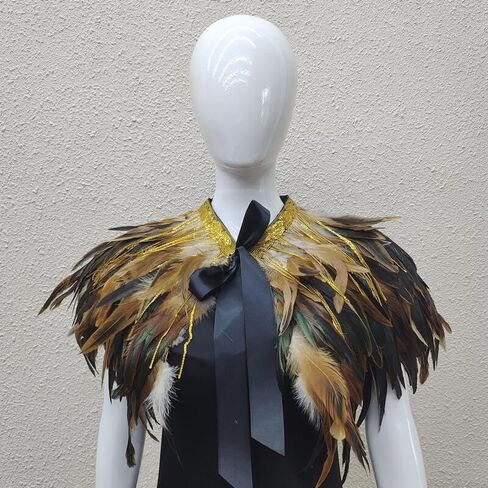 Sequin Feather Cape Collar for Women – Shoulder Shawl Cloak with Ribbon Tie – Christmas Party Costume Accessory (Natural color) in Saudi Arabia