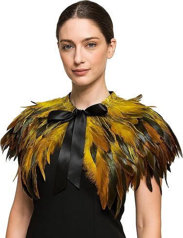 Sequin Feather Cape Collar for Women – Shoulder Shawl Cloak with Ribbon Tie – Christmas Party Costume Accessory (Natural color) in Saudi Arabia