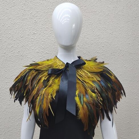 Sequin Feather Cape Collar for Women – Shoulder Shawl Cloak with Ribbon Tie – Christmas Party Costume Accessory (Natural color) in Saudi Arabia