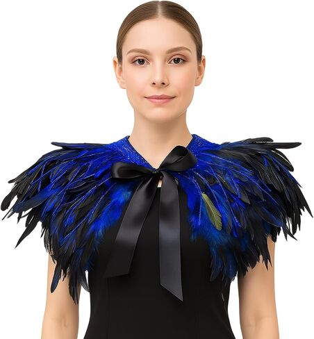 Sequin Feather Cape Collar for Women – Shoulder Shawl Cloak with Ribbon Tie – Christmas Party Costume Accessory (Natural color) in Saudi Arabia