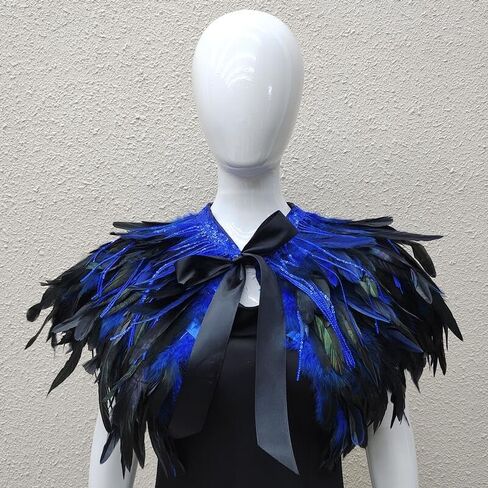 Sequin Feather Cape Collar for Women – Shoulder Shawl Cloak with Ribbon Tie – Christmas Party Costume Accessory (Natural color) in Saudi Arabia