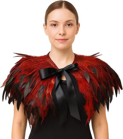Sequin Feather Cape Collar for Women – Shoulder Shawl Cloak with Ribbon Tie – Christmas Party Costume Accessory (Natural color) in Saudi Arabia