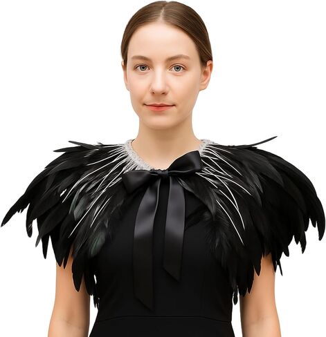 Sequin Feather Cape Collar for Women – Shoulder Shawl Cloak with Ribbon Tie – Christmas Party Costume Accessory (Natural color) in Saudi Arabia