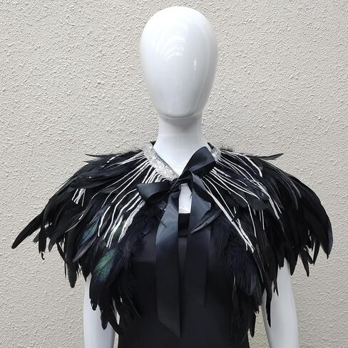 Sequin Feather Cape Collar for Women – Shoulder Shawl Cloak with Ribbon Tie – Christmas Party Costume Accessory (Natural color) in Saudi Arabia
