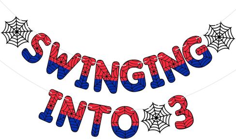TaoBary Spider Theme 3rd Birthday Banner, Pre-strung Swinging into 3 Banner, Spider 3rd Birthday Decorations Party Supplies for Kids, Decor for 3 Year Old Boys Girls in Kuwait