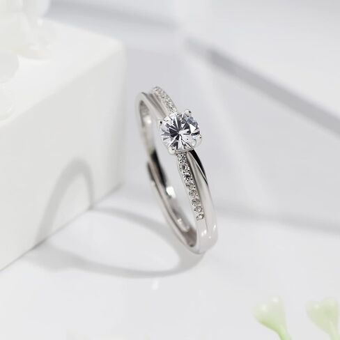 مجموعة خاتم الخاتم مجموعة زفاف ، الحجم قابل للتعديل ، S925 Sterling Silver CZ Stones Ring ، حلقة مطابقة بسيطة الحد الأدنى لها (2.9 مم مع الحجارة) in Saudi Arabia