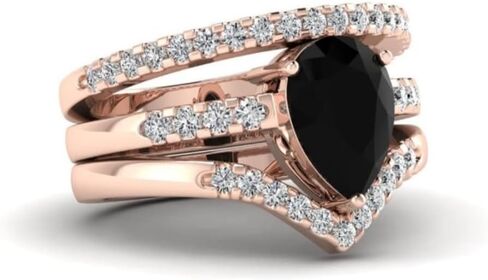 1CT-3CT Pear Cut Black Diamond Engagement Ring Set Solitaire Black Onyx Wedding Ring for Women Promise Gifts for Her 925 Silver/10K/14K/18K Gold (Yellow, 2 CT) in Kuwait