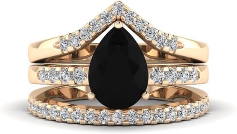 1CT-3CT Pear Cut Black Diamond Engagement Ring Set Solitaire Black Onyx Wedding Ring for Women Promise Gifts for Her 925 Silver/10K/14K/18K Gold (Yellow, 2 CT) in Kuwait