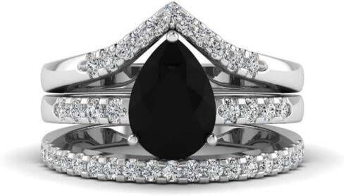 1CT-3CT Pear Cut Black Diamond Engagement Ring Set Solitaire Black Onyx Wedding Ring for Women Promise Gifts for Her 925 Silver/10K/14K/18K Gold (Yellow, 2 CT) in Kuwait