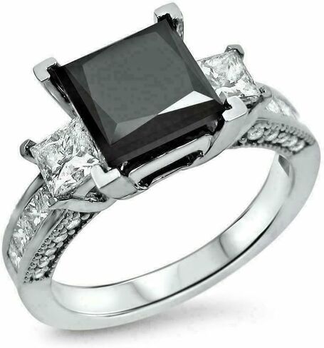 إبداعات غرامة الولايات المتحدة الأمريكية 3CT Cut Black Lab التي تم إنشاؤها خاتم الخطوبة الماسي 14K الذهب الأبيض اللامس 925 Sterling Silver (7) in Saudi Arabia