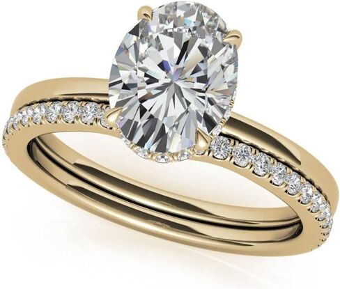 2-3 CT Oval قطع الخاتم Moissanite خاتم الخطوبة مجموعة صغيرة الفرقة الذهب/Silver Solitaire Hidden-Halo الزفاف مجموعات الزفاف هدية خاتم الذكرى لها in Saudi Arabia