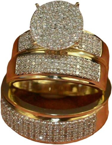 Finecreation_usa !! 14K Yellow Gold Finish Diamond Bridal Wedding Ring His Her Trio Wedding Band Set Couple His & Hers Trio 3 Three Ring Bridal Engagement Wedding Ring (white, 8) in Saudi Arabia