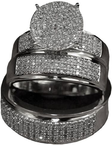 Finecreation_usa !! 14K Yellow Gold Finish Diamond Bridal Wedding Ring His Her Trio Wedding Band Set Couple His & Hers Trio 3 Three Ring Bridal Engagement Wedding Ring (white, 8) in Saudi Arabia