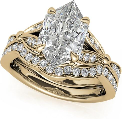 2CT-4CT Dutch Marquise Cut Moissanite Wedding Ring Set for Women Solitaire Split Shank Bridal Handmade Ring, Promise Gifts for Her (2 CT, Yellow) in Saudi Arabia