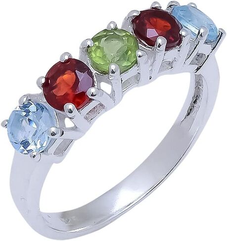 Peridot Amethyst Granet Blue Topaz Natural Gemstone Rings 925 Sterling Silver Ring For Women Handmade Ring For Wedding Anniversary Gift For Her (Blue Topaz, 9.75) in Saudi Arabia