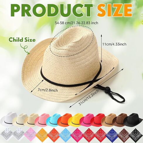 SATINIOR 12 Set Kid Straw Cowboy Hats with Bandanas Cowboy Costume Bandanas for Western Party Kid Costume in Saudi Arabia