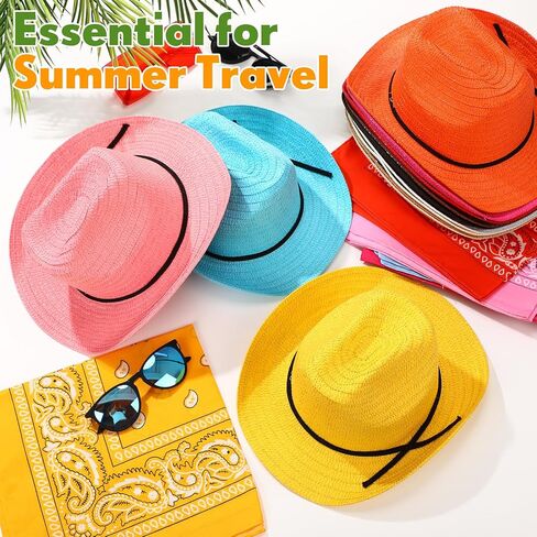 SATINIOR 12 Set Kid Straw Cowboy Hats with Bandanas Cowboy Costume Bandanas for Western Party Kid Costume in Saudi Arabia