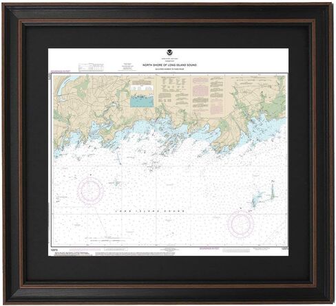 Framed Nautical Map 12373 : North Shore of Long Island Sound; Guilford Harbor to Farm Harbor- Standard Size. Handmade in USA in Saudi Arabia