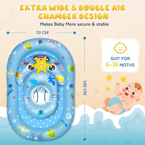 Baby Float with Canopy- UPF50+ Sun Protection Baby Pool Float，Inflatable Kids Pool Float with Adjustable Safety Seat for 6-36 Months Kids Kiddie Boys Girls Swimming,with Marine Animal Floating Toys in Saudi Arabia