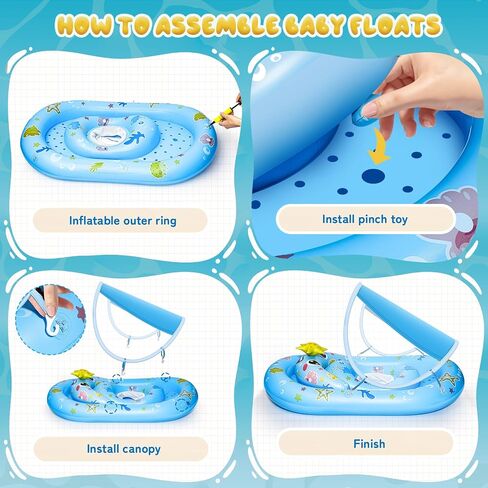 Baby Float with Canopy- UPF50+ Sun Protection Baby Pool Float，Inflatable Kids Pool Float with Adjustable Safety Seat for 6-36 Months Kids Kiddie Boys Girls Swimming,with Marine Animal Floating Toys in Saudi Arabia
