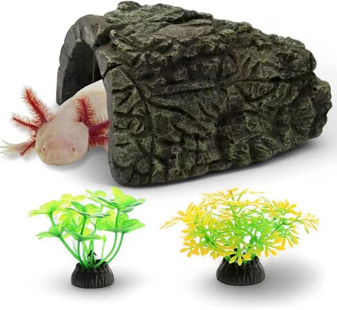 1pcs Axolotl Hides for Aquarium with 2pcs Nitrifying Ball Set, Driftwood Axolotl Cave Hideout and Aquarium Filter Balls, Fish Tank Decor, Shelter for Small Pet Frog Fish Betta (Resin Driftwood, M) in Saudi Arabia