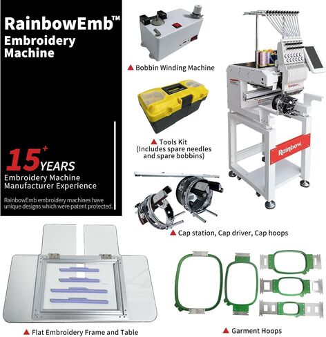 Computerized Embroidery Machine, Model RBE2235-A12 Commercial 22*35cm (8.66*13.78 inches) Working Area 12 Needles Embroidery Machine, Available For Hats T-shirts Hoodies Embroidery etc. in Saudi Arabia