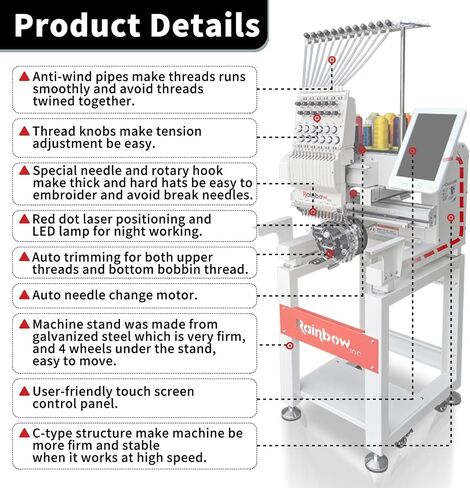 Computerized Embroidery Machine, Model RBE2235-A12 Commercial 22*35cm (8.66*13.78 inches) Working Area 12 Needles Embroidery Machine, Available For Hats T-shirts Hoodies Embroidery etc. in Saudi Arabia