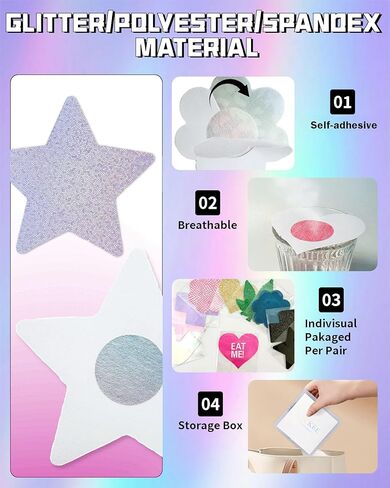 CICKEE Pasties Nipple Covers Pack 15 Pairs, Pasties Bra for Women Nipple Cover Stickers Covering Breast Petal Sticky Boob No Back Bra Pasties Rave - Silver Pink and Purple in Kuwait