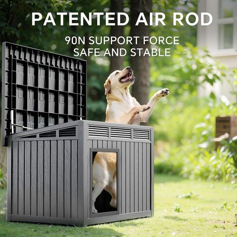 Vixzen Dog House داخلي في الهواء الطلق ، منزل كلب مقاوم للماء للكلاب الصغيرة إلى الكبيرة ، ووزنه مع فتحات التهوية والأرضية المرتفعة ، والقابل للفتح في الأعلى ، وسهل التجميع والنظيف ، والرمادي ، 42.87 "× 32.95" × 31.61 " in Kuwait