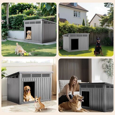 Vixzen Dog House داخلي في الهواء الطلق ، منزل كلب مقاوم للماء للكلاب الصغيرة إلى الكبيرة ، ووزنه مع فتحات التهوية والأرضية المرتفعة ، والقابل للفتح في الأعلى ، وسهل التجميع والنظيف ، والرمادي ، 42.87 "× 32.95" × 31.61 " in Kuwait