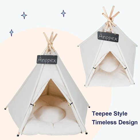 anppex 28 بوصة الكلب teepee خيمة داخلية ، l size beet tent سرير خيمة للكلاب المتوسطة والصغيرة ، منزل الكلب الداخلي مع وسادة سميكة ، أبيض in Saudi Arabia