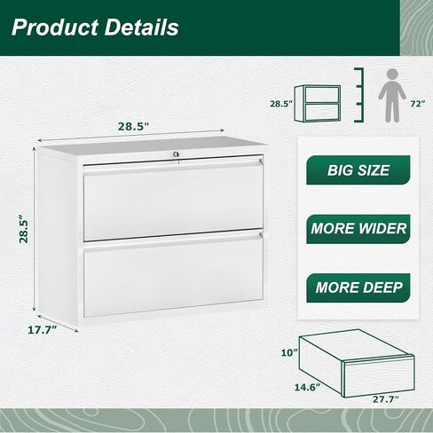 Superday Metal Lateral File Cabinet, 2 Drawer File Cabinet, White Filing Cabinets with Lock, Filing Cabinets for Home Office/Legal/Letter/A4, Home Office Furniture for Hanging File in Saudi Arabia