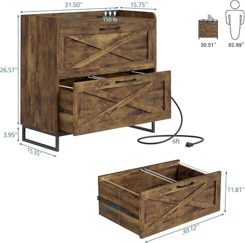 Lateral File Cabinet 2 Drawer Mobile File Cabinet with Charging Station for Legal/Letter/A4 Size Hanging Files, Modern Farmhouse Large Wood File Storage Cabinet for Home Office Furniture(Simple White) in Kuwait