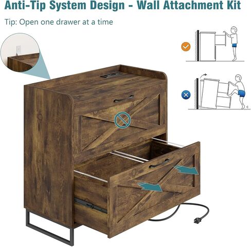 Lateral File Cabinet 2 Drawer Mobile File Cabinet with Charging Station for Legal/Letter/A4 Size Hanging Files, Modern Farmhouse Large Wood File Storage Cabinet for Home Office Furniture(Simple White) in Kuwait