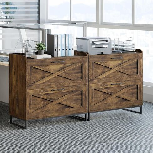 Lateral File Cabinet 2 Drawer Mobile File Cabinet with Charging Station for Legal/Letter/A4 Size Hanging Files, Modern Farmhouse Large Wood File Storage Cabinet for Home Office Furniture(Simple White) in Kuwait