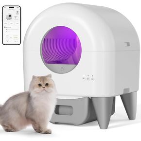 Self Cleaning Litter Box,Automatic Cat Litter Box for Multiple Cats, with Safety Protection, App Control，2 Roll Cat Litter Liners White