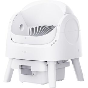 Self Cleaning Cat Litter Box, Open Top Litter Box for Multiple Cats, Automatic Cat Litter Box with Liners and Mat Included, White