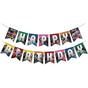 Treasures Gifted Power Rangers Birthday Banner - Officially Licensed Power Rangers Birthday Party Supplies - Red, Blue, Pink, Black, White - 96 Inches