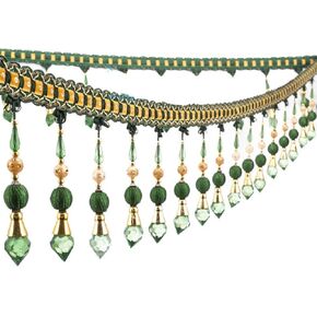 Yalulu 4 Yards Multicolor Beaded Hanging Ball Tassel Fringe Trim Bead Sewing Trim Fringe for Curtain Tablecloth Home Decoration (Green)