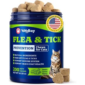 Flea Treatment for Cats - Turkey & Pumpkin Flavor Cat Flea Treatment Chewable, 200 Chews Natural Flea and Tick Prevention for Cats, Oral Tick Prevention & Immune Support Supplement for Cat