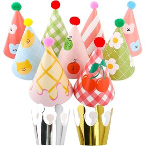 Party Hats for Kids, Birthday Hats for Stuffed Animals, Small Colorful Cone Celebration Caps, Toddler Mini Crown Pack 9+2, Paper Happy Holiday Decorations, Assorted Festive Birthday Supplies