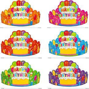 30 Pcs Birthday Party Crowns for Kids Happy Birthday Hats Colorful Crown Set Paper School Classroom Hats with Elastic Band for Classroom School Kids Teacher Party Supplies